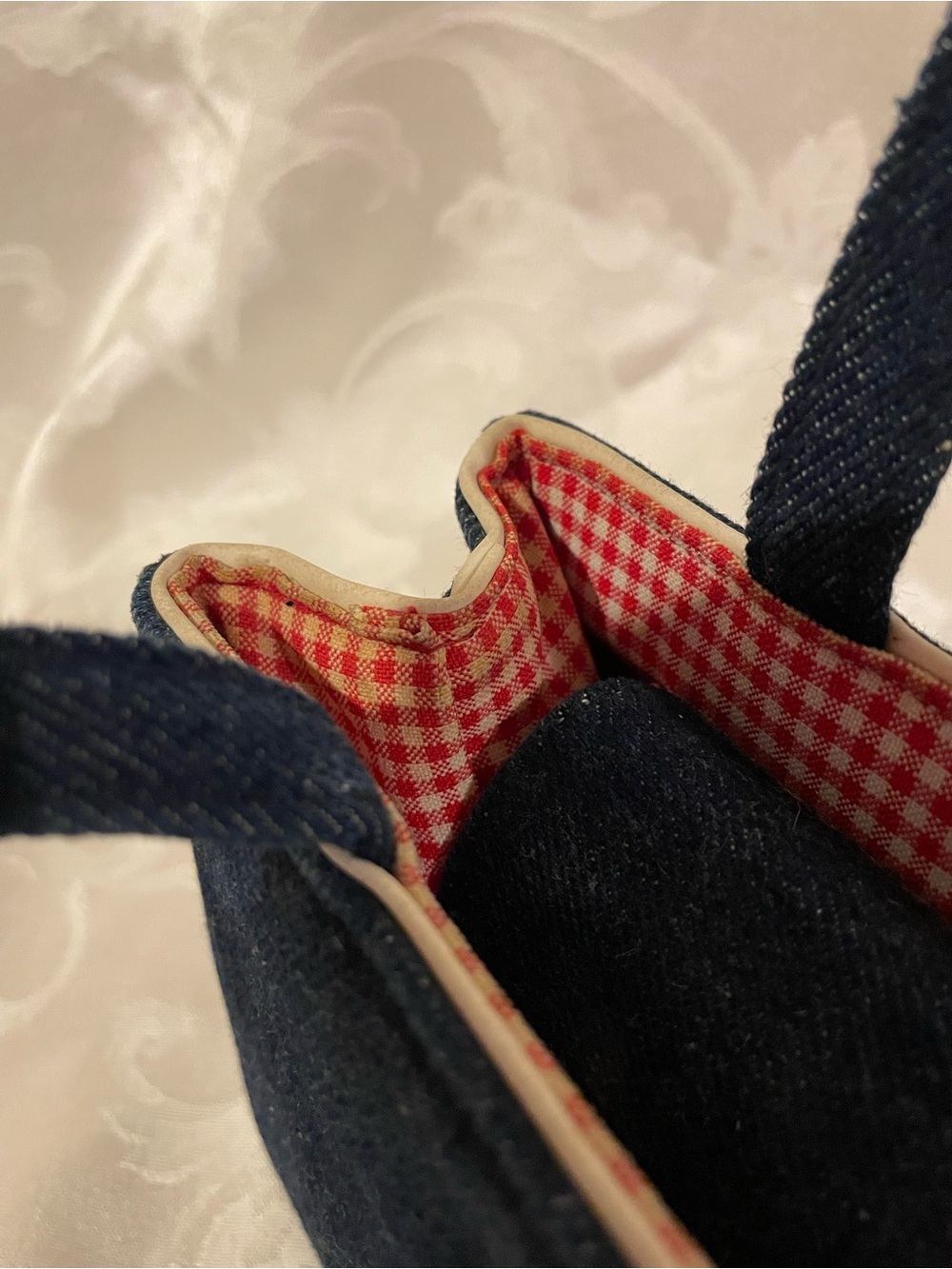 Vintage Y2K Kate Spade denim Blue Jean purse, red cottagecore gingham interior - Picture 11 of 16